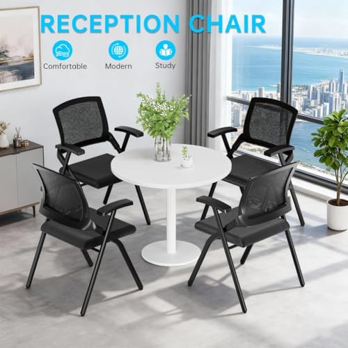 Image of Folding Office Chair Conference Room Chair with Armrest Mesh Back, Stackable Foldable Office Chair for Guest Reception Meeting Classroom Training Seminar (50, Black)