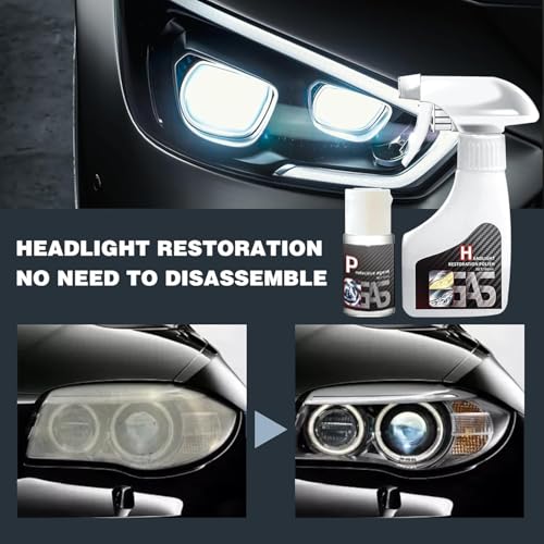 Scheinwerfer Aufbereitung Set, Headlight Restoration Kit 180ml, Scheinwerfer Polierset, Scheinwerfer Restaurationsspray, Flüssiges Scheinwerfer-Reparaturmittel für Reinigt Poliert Vermattete Vergilbte