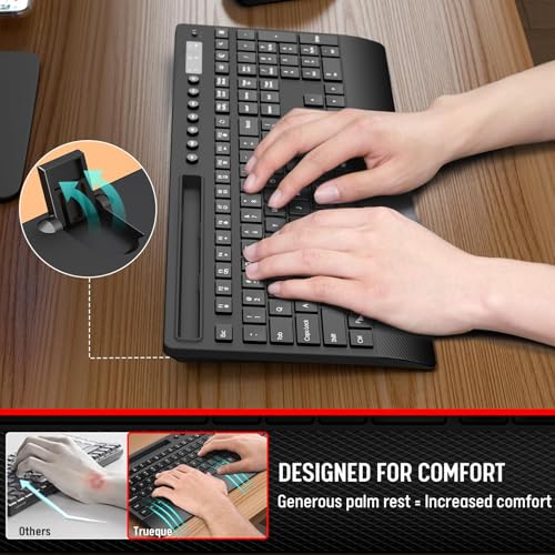 Trueque KM31 Wireless Keyboard and Mouse Combo - Full-Size Quiet Typing with Palm Rest, Phone Holder, Multimedia Keys, Power Switch, Batteries Included, Compatible with Windows, Chrome OS, PC, Laptop by Trueque - Image 2