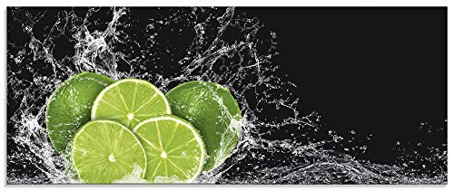 ARTland Wanddeko Glasbilder Wandbild Glas Bild einteilig 125x50 cm Querformat Küchenbilder Obst Früchte Limette im Wasser Grün H9KL