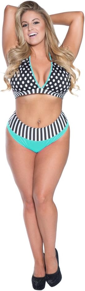 Delicate Illusions Plus Size Dots and Stripes Halter and High Cut Full Bottom Bikini