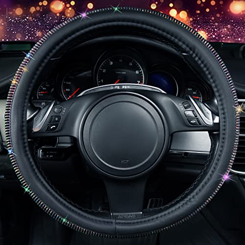 CAR PASS Diamond Leather Steering Wheel Cover, with Bling Crystal Rhinestones Fit Suvs,Vans,Sedans,Cars,Trucks Universal Fit 14.5-15inch Crystal Glitter for Women Sparkle Girl, Multicolor Diamond by CAR PASS - Used condition - Image 7