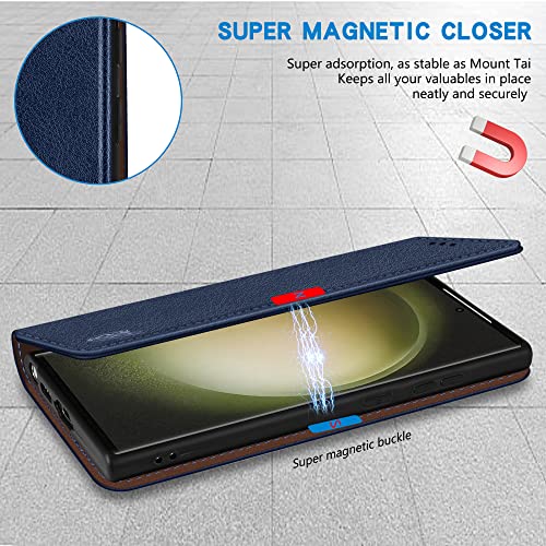 Image of ZZXX for Galaxy S23 Ultra Wallet Case Strong Magnetic 6.8 inch,Blue