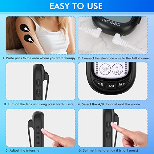 Cesliff Dual Channel Tens Ems Unit Large Screen 24 Modes 36 Levels Intensity Muscle Stimulator, Rechargeable Electric Pulse Massager Tens Machine For Lower Back Neck Shoulder Pain Relief With 10 Pads #TOP6