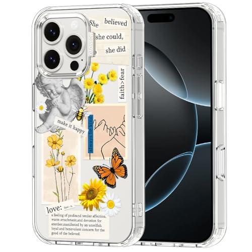 MOSNOVO Hülle für iPhone 16 Pro Max – Durchsichtige, schlanke, stoßfeste TPU+PC-Handyhülle, [6,6 Fuß Fallschutz/Anti-Abziehen] - Vintage-Collage-Kunst