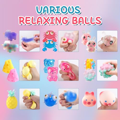 Image of 54 Pack Stress Balls, Squishy Balls, Squeeze Balls for Adults | Stress Relief Balls, Prize Box Stuffers, Party Favors