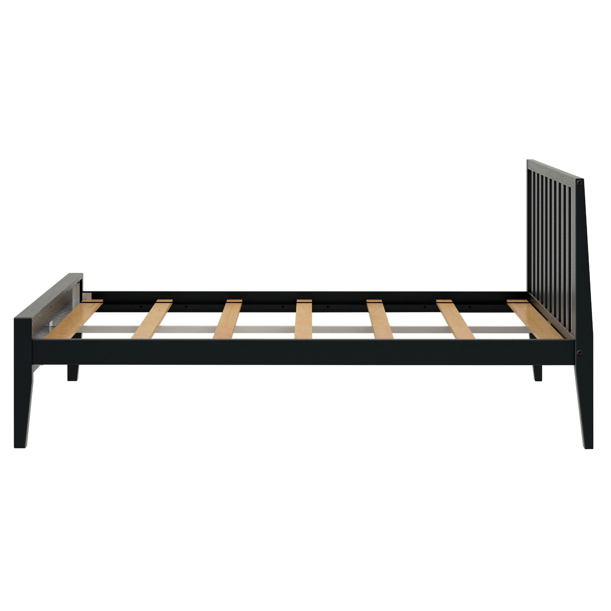 Plank+Beam Scandinavian Single Bed (Full), with Slatted Headboard, Black | Exceptional Craftsmanship, Metal Support Bar, Low VOC Finishes, Modern Design, Easy Assembly, Solid Wood