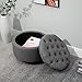 HOMCOM Round Linen-Touch Fabric Storage Footstool Ottoman Button Tufted Footrest with Removable Lid, Grey