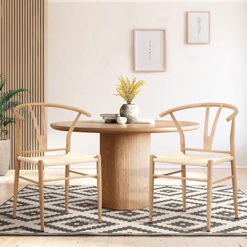 Oikiture Wooden Dining Chairs Set of 2 Kitchen Wegnar Chairs for Home Cafe Metal Hans Lounge Chair Beige
