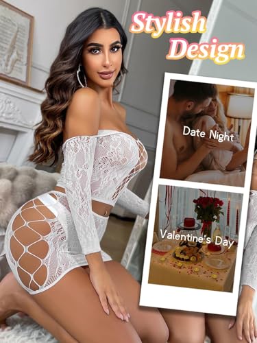 Image of GirlFriend Lingerie for Women Lovely Deep V Neck Teddy Babydoll Mesh Nightwear for Women Mesh Badydoll Fishnets Dresses See Through Lingerie Chemise Outfits One Piece