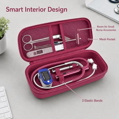 Image of Stethoscope Case Compatible with 3M Littmann Classic III Monitoring /Lightweight II S.E /Cardiology IV Diagnostic /MDF Acoustica Stethoscopes, Extra Pocket for Doctor & Nurse Accessories (Wine Red)