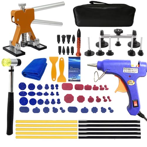 Quita Bollos Coche,Kit abolladuras Coche,Extractor Abolladuras Coche,77 PCS con extractor de abolladuras ajustable y de puente, para eliminación de abolladuras en el cuerpo del automóvil