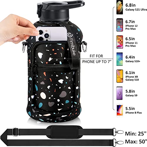 Fimibuke Half Gallon Water Bottle With Sleeve 64 Oz Water Bottle With Handle & Straw Leakproof Motivational Sports Water Bottle With Time Marker Water Jug With Neoprene Holder - Mysterious Fragments #TOP1
