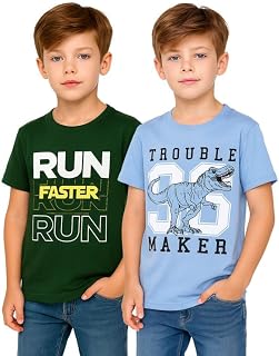 RASPY Boys Round Neck T-Shirt | Soft Cotton | Comfort Fit | Casual, Street & Active Wear | Pack of 2 - Light Blue : Dark G... Price In India