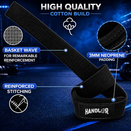 Image of Handler 23-Inch Weight Lifting Straps for Gym Workout - Wrist Support Wraps for Deadlifts, Calisthenics, Boxing & Strength Training - Non-Slip Grip, Neoprene Padded Gym Accessories for Men & Women (Black, 23 Inches)