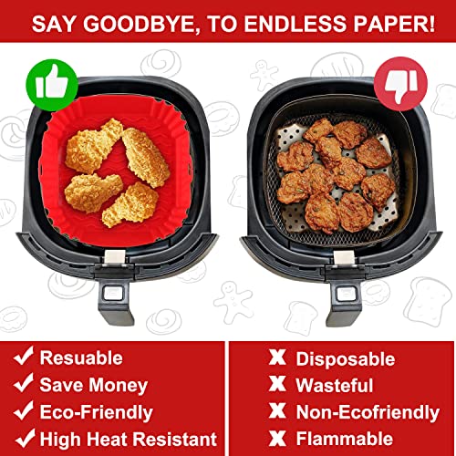2-Pack Square Silicone Air Fryer Liners Pot, 8-Inch Reusable Inserts for 4–7QT Air Fryers, Food-Safe Oven Accessories