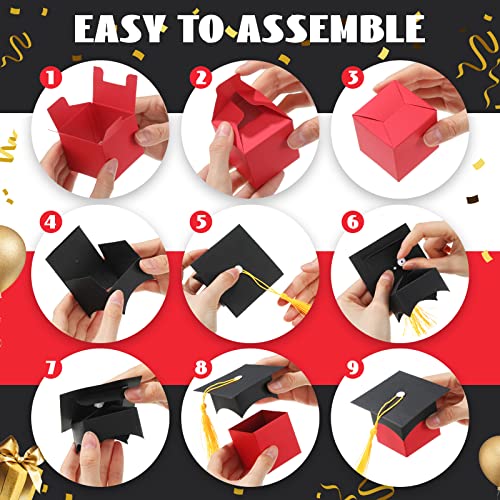 100 Pieces Graduation Candy Boxes Graduation Cap Present Box With Tassels Diy Sugar Chocolate Souvenir Candy Box Graduation Decorations Favor Box For Graduation Ceremony Supplies (Red) #TOP1