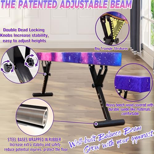 PreGymnastic 8FT Balance Beam, Raised Gymnastics Beam for Kids Ages 3-12, Home Gym Equipment for Training, Adjustable Balancing Beam Indoor, Off-Ground Competition Style