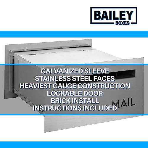 Image of Brick-in Chute Through The Wall Stainless Steel Mailbox - Modern Architectural Locking Design - 8.75 inch H x 15.75 inch W - Enhance Your Home with The Melton from Bailey Boxes