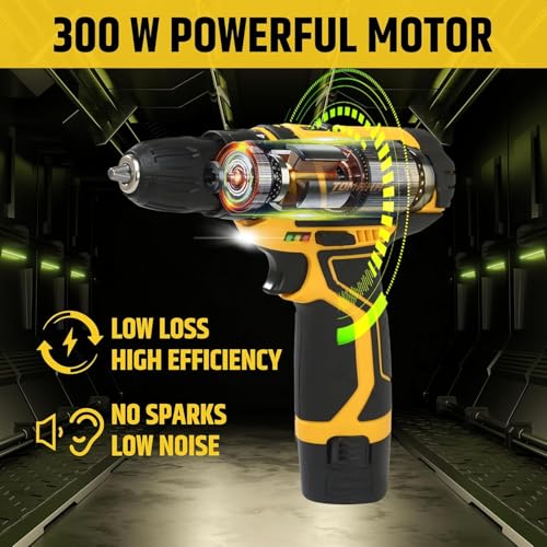 Image of Tomahawk 12V Cordless Drill Machine & Screwdriver Kit for Home | 10mm Keyless Chuck | 2-Speed 350 /1350 RPM | 28 Nm, 18+1 Clutch | 2 x 1.5Ah Batteries + Charger | LED Light & Battery Indicator