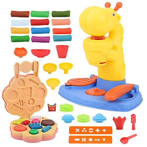 Play Dough for Kids, Dear Deer 43 Pcs Kids Ice Cream Maker Playdough Sets Burger Kitchen Creations Cooking Play Dough Tools with 24 Clay Dough, 3 4 6 8 Years Old Boys and Girls Dough Birthday Gift