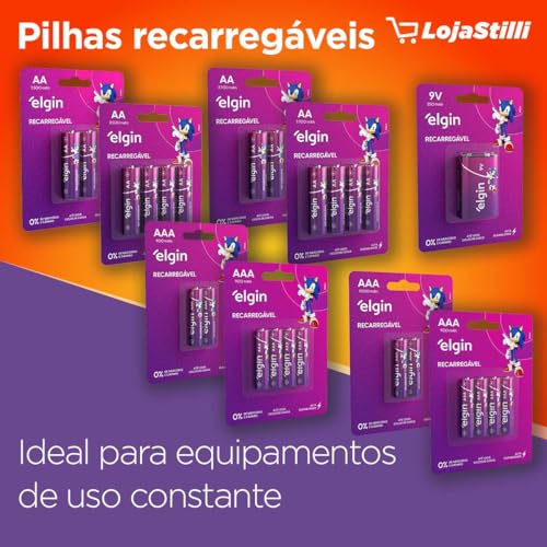 12 Pilhas Elgin AAA 1000mah Recarregável 3 Cartelas C/ 4 Unidades