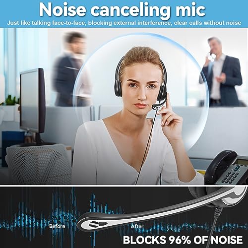 Image of Wantek Phone Headset with Microphone Noise Cancelling,Telephone Headset 2.5mm Jack Compatible with Panasonic AT&T Uniden Cisco Linksys Grandstream Vtech Polycom Cordless Office Phones