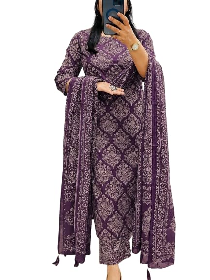 Women's Pure Cotton Printed Straight Kurta with Pants and Dupatta Set | Ethnic Set | Suit Set | Kurta Set-image-26