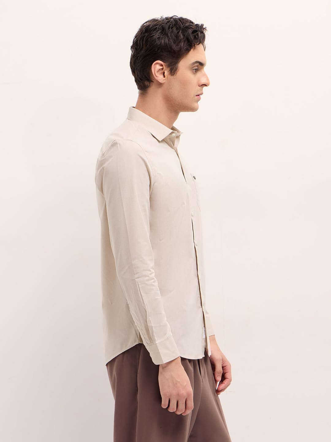 THE BEAR HOUSE Men's Cotton Solid Tailored Fit Formal Shirt Beige 2