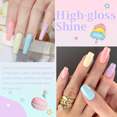 DMQ Pastel Nail Polish Kit, 4Pcs Spring Summer Nail Varnish Set, Candy Macaroon Unicorn Nail Gel Polish, Pink Yellow Blue Purple Quick Dry Nail Gel Nail Paint for DIY Nail Art at Home - No Need Cure - Image 3
