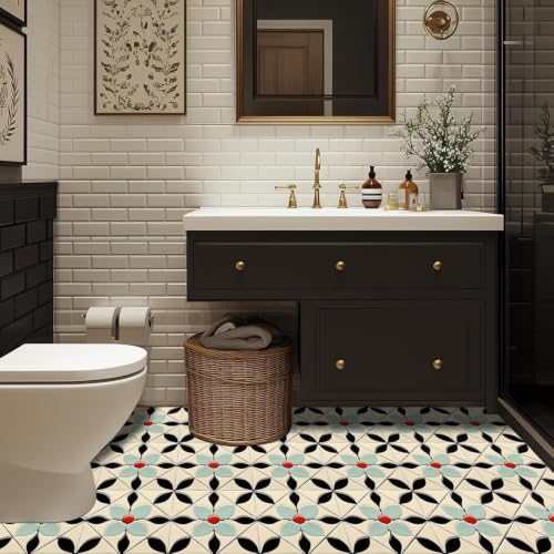 Image of Moroccan Tile Stickers | Waterproof Self Adhesive Peel & Stick Tile Decals for Kitchen Backsplash, Bathroom Wall, Floor, Furniture & Glass (6x6 Inch, Design 5, 40 Pic)