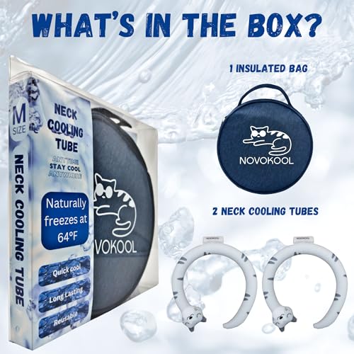 2 Pack Neck Cooling Tube with Insulated Bag - Reusable Ice Ring Neck Cooler Indoor Outdoor - Wearable Cooling Wrap - Relief for Summer and Hot Flashes - Ice Ring Freezes Under 64℉(2Cat)