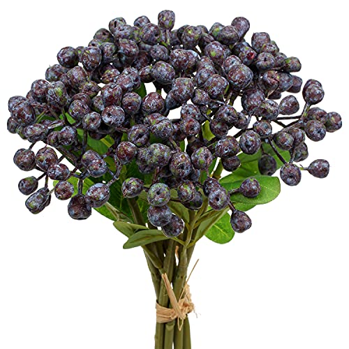 DILATATA Artificial Blue Berry Stems Holly Christmas Berries for Festival Holiday Crafts and Home Decor, 11 Inches Blueberries Floral Christmas Tree Decorations