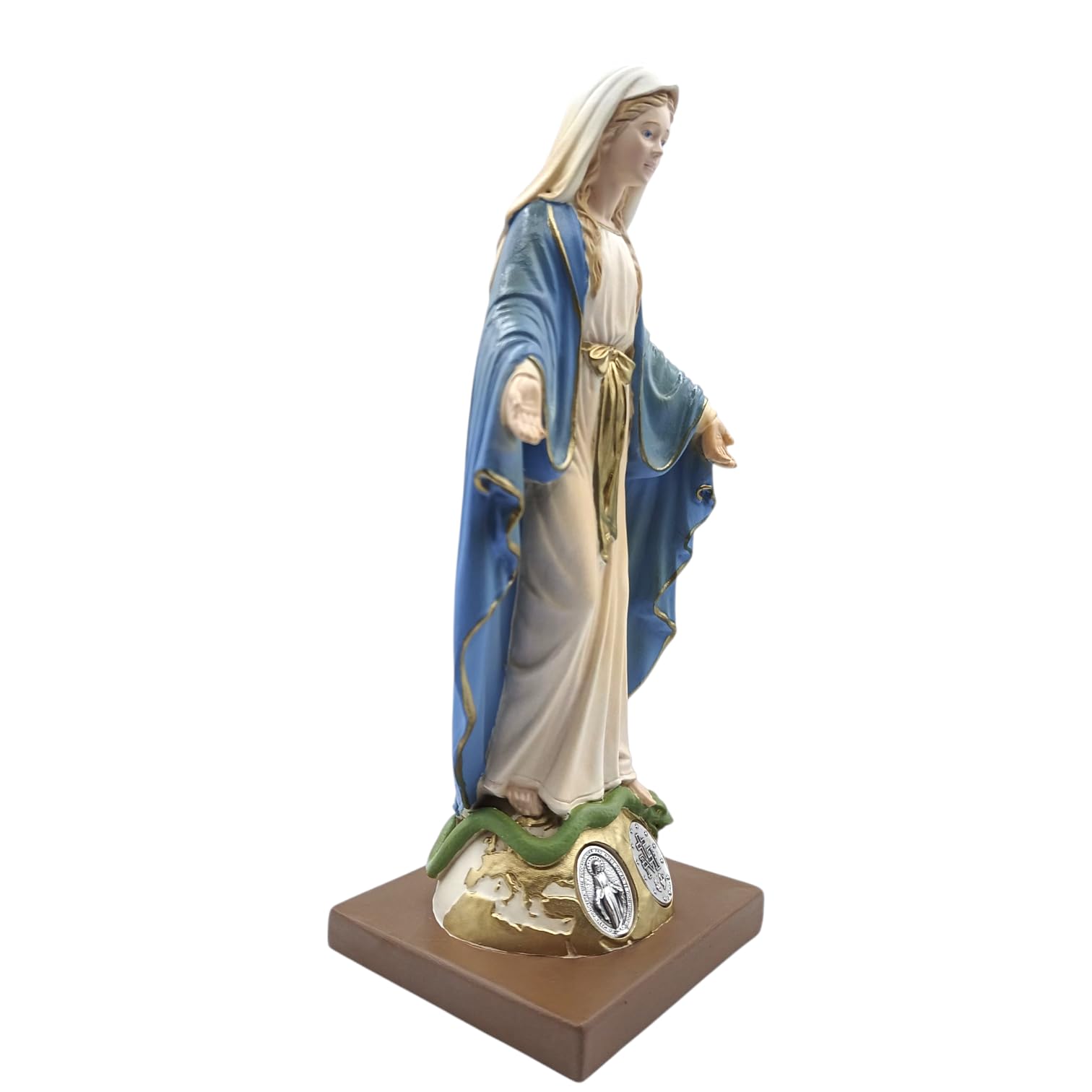 Generico Statua della Beata Vergine Miracolosa, 30 cm, Resina Dipinta a Mano, con Medaglie Argentate, Made in Italy