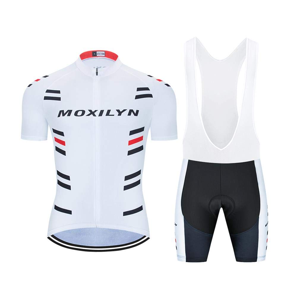 MOXILYNMen's Cycling Jersey Bike Clothing Set Full Zipper Breathable Quick-Dry Shirt + Cycling Bibs with 20D Padded