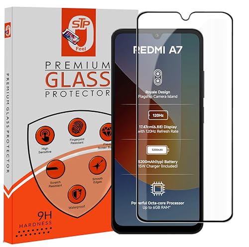 Image of STP FEEL Premium Tempered Glass Screen Protector Guard Compatible For Xiaomi Redmi A7 4G (6.88 Inch, Pack of 1) | Edge to Edge Coverage With Easy to installation kit for Smartphone