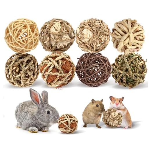 VESPRO Bunny Chew Grass Balls, (8 Pcs) Rolling Chew Toys for Small Animals, Natural Chew Grass Toys and Bunny Treats for Rabbits, Guinea Pigs, Chinchillas, Hamsters, Mice Teeth Grinding