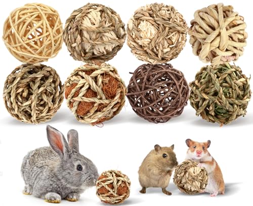 VESPRO Bunny Chew Grass Balls, Rolling Chew Toys for Small Animals, Natural Chew Grass Toys and Bunny Treats for Rabbits, Guinea Pigs, Chinchillas, Hamsters, Mice Teeth Grinding (8 Pcs) by VESPRO - Used condition - US$9.49