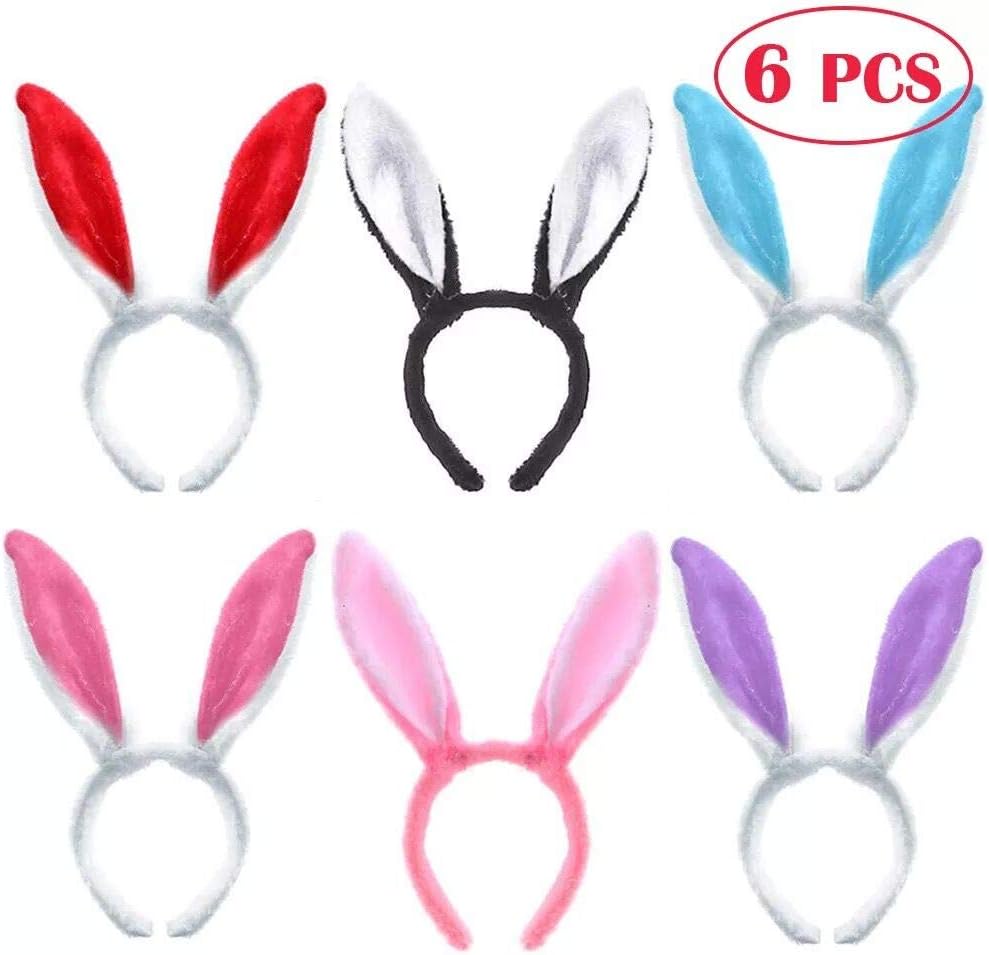 GoaPly Cute Bendable Bunny Ears Headbands, Pack of 6 Hairbands in Assorted Colors, Size 11.8x4.7", Easter Holiday Cosutume Accessories Party Favors