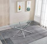 63' Glass Dining Table for 6, Modern Kitchen Table with Rectangular Tempered Glass Top and 4 Chrome Legs, Large Dining Table for Office Kitchen Living Meeting Room, Silver