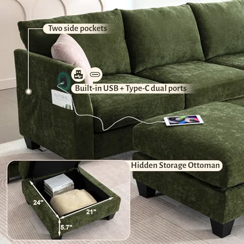 136.4-Inch Modular Sectional Sofa with Storage Ottoman - Image 5