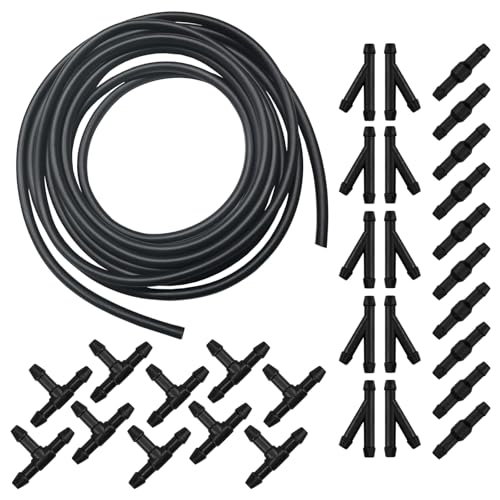 Image of Pack-30 Car Windshield Washer Hose Kit, 13 Ft Flexible Leak-proof Rubber Hose, with T-type Y-type I-type Hose Connector, Universal Connection Water Pump and Nozzle Accessories for Cars (Black)