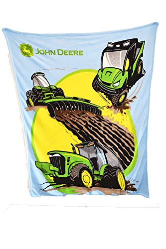 John Deere Tractors and More Thick Sherpa and Fleece Blue Blanket