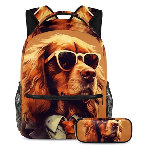 Sac à dos polyvalent 2 pièces et lunettes de soleil vintage chien marron en taille Large