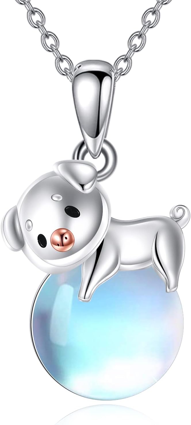 VONALA Panda/Axolotl/Koala/Pig Moonstone Necklace S925 Sterling Silver Animal Pendant Jewelry Gifts for Friend Women