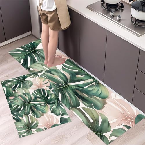 Tapis de cuisine feuille de monstera au design aquarelle élégant - 5