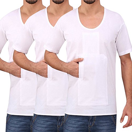 eraa Men's Regular Fit Cotton Pocket Vest/Baniyan White Color-Size 100cm/2XL (Pack of 3)
