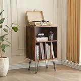 Leesingdo Record Player Stand with Vinyl Storage, Vinyl Record Storage Cabinet Holds Up to 150 Albums, End Table for Record Player, Turntable Stand with Record Storage for Living Room, Brown