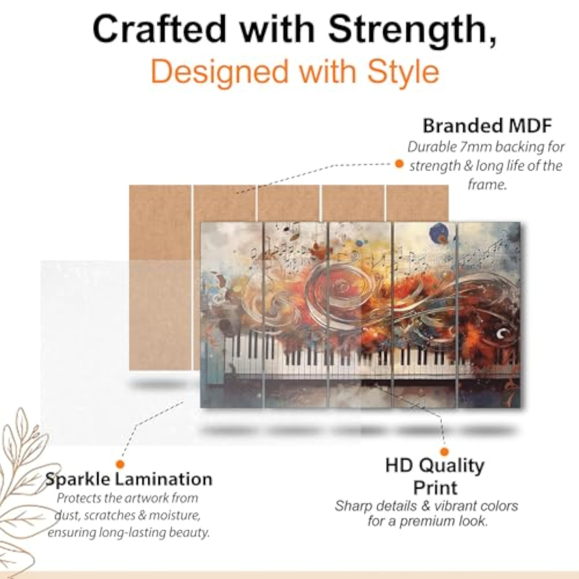 Big Size Piano Painting with Frame for Living Room