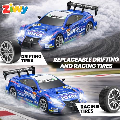 Image of Big Remote Control Car - Blue | 2.4G Rechargeable Drift Car with 150m Range | Smoke Effect, Neon Lights & Music | Best Gift for Boys & Girls 2 3 4 5 6 7 8+ Years
